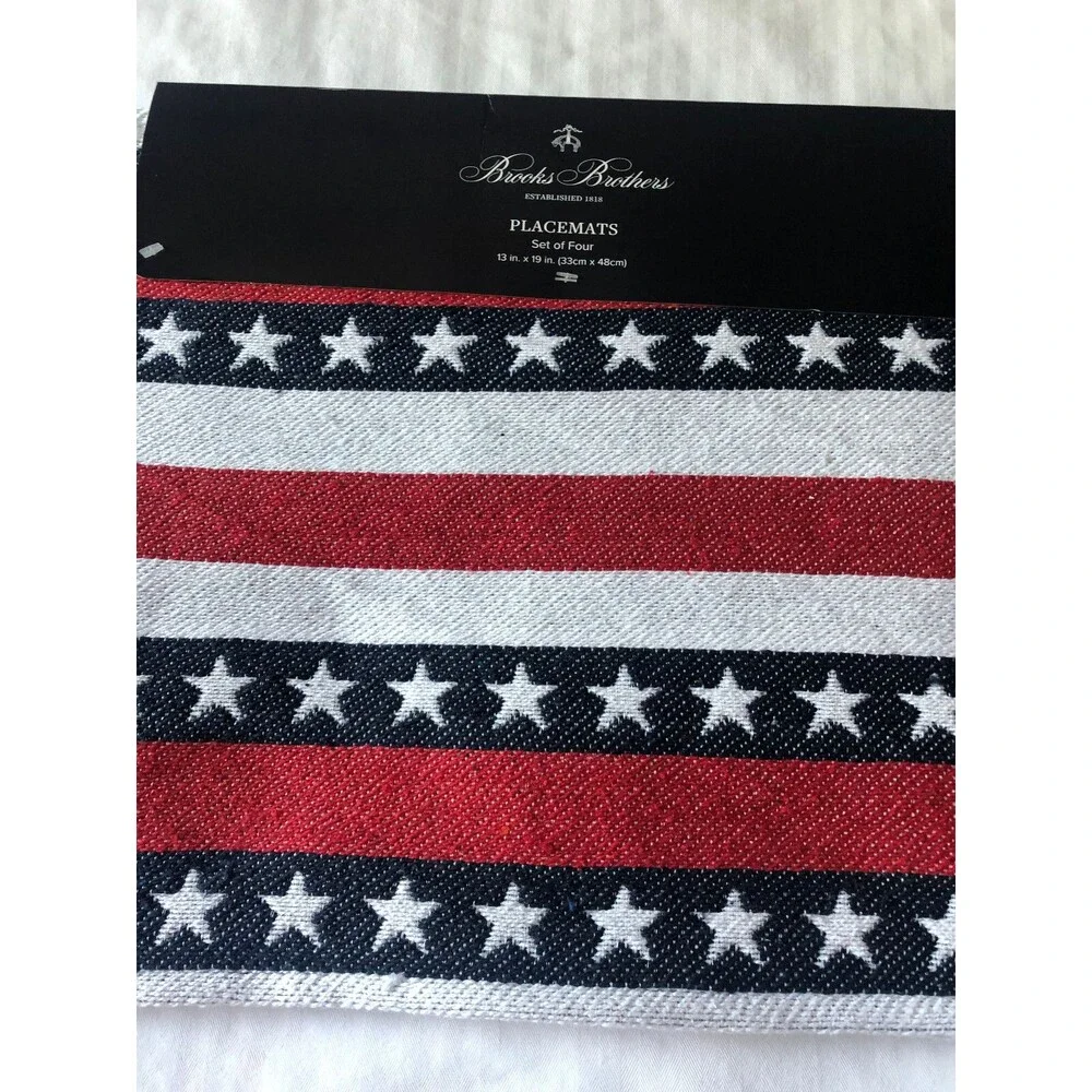 Brooks Brothers Placemats Set of 4 Patriotic 4th of July Summer Stars Stripes